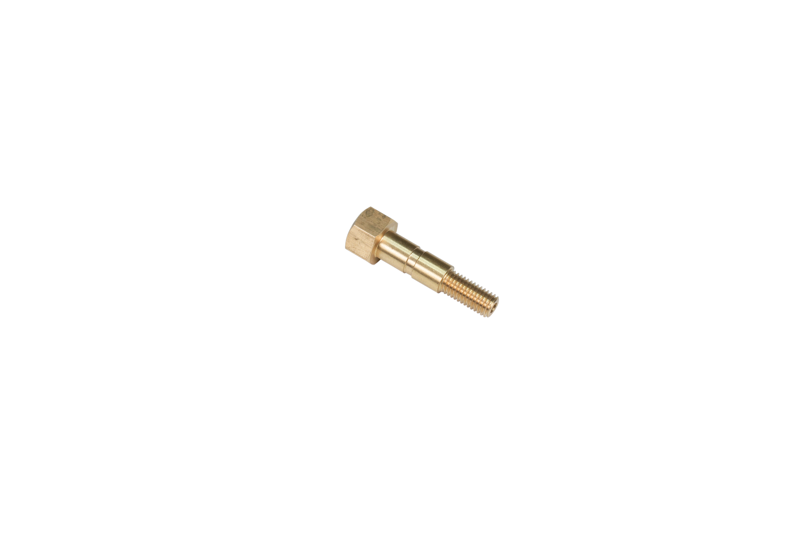 Small turned brass fitting with a machined hex and thread